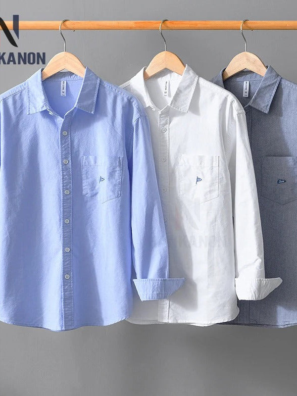 100% Cotton Breathable Soft Oxford Long-Sleeved Shirt ( Pack of 3 )