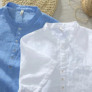 New Linen T-shirt for Men Short-sleeved Loose Stand-up Collar Cotton (Pack of 2)