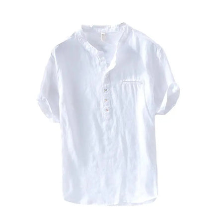 New Linen T-shirt for Men Short-sleeved Loose Stand-up Collar Cotton (Pack of 2)